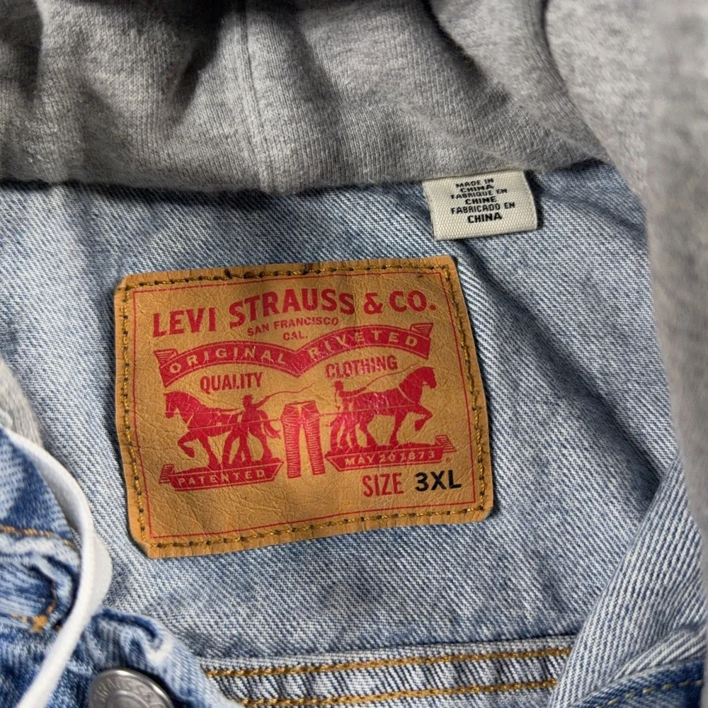 Levi Denim Hoodie Jacket Men 3XL Hybrid Trucker Blue Grey Casual Streetwear - Picture 6 of 9